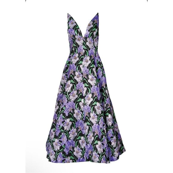 Carolina Herrera Metallic Floral Jacquard A-Line Dress size 6 - Picture 2 of 14